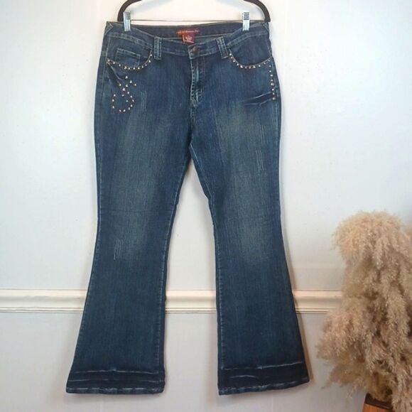 Y2K NEESO medium wash boot cut silver studded premium jeans sz 15 - Picture 1 of 12